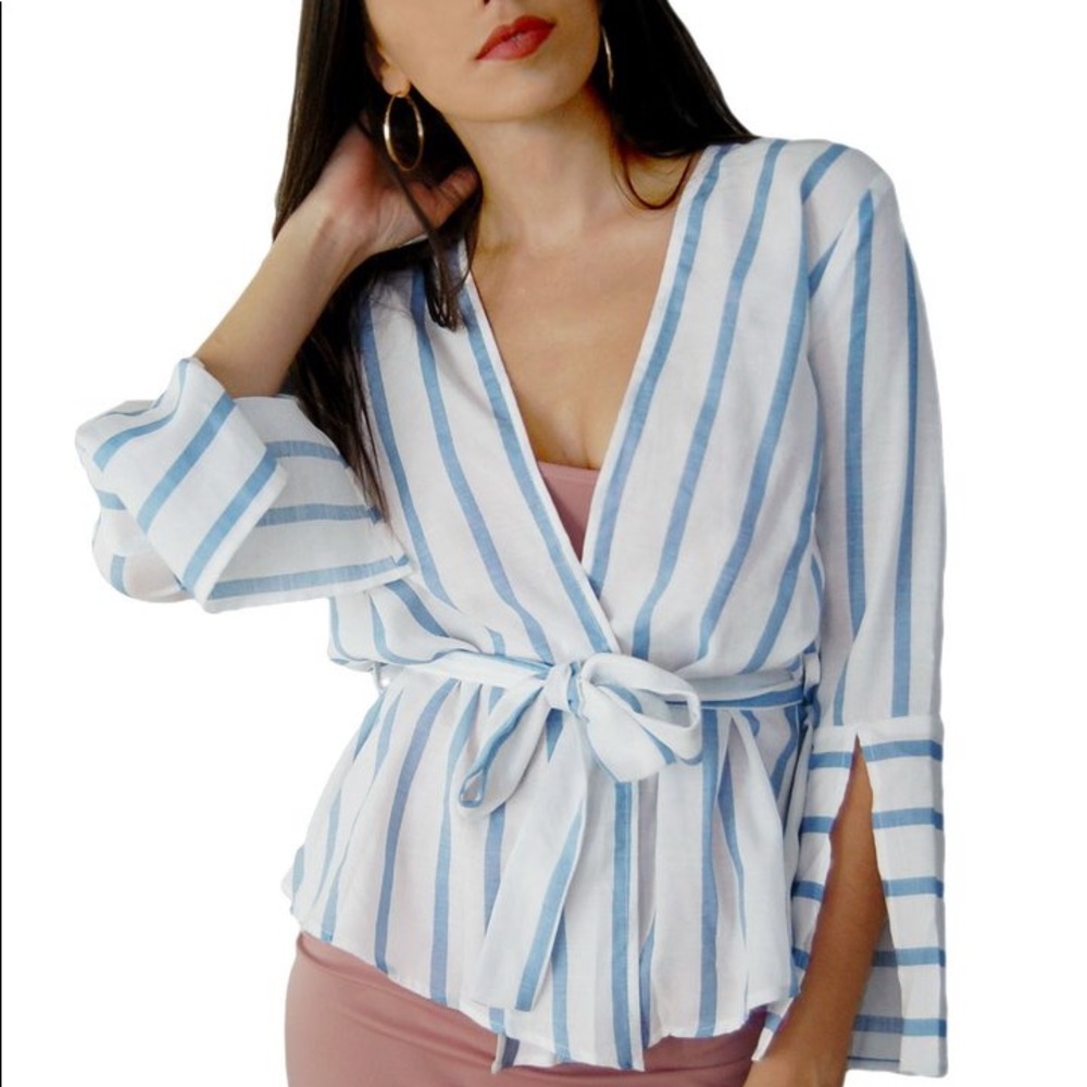 Blue & White Striped Kimono Wrap